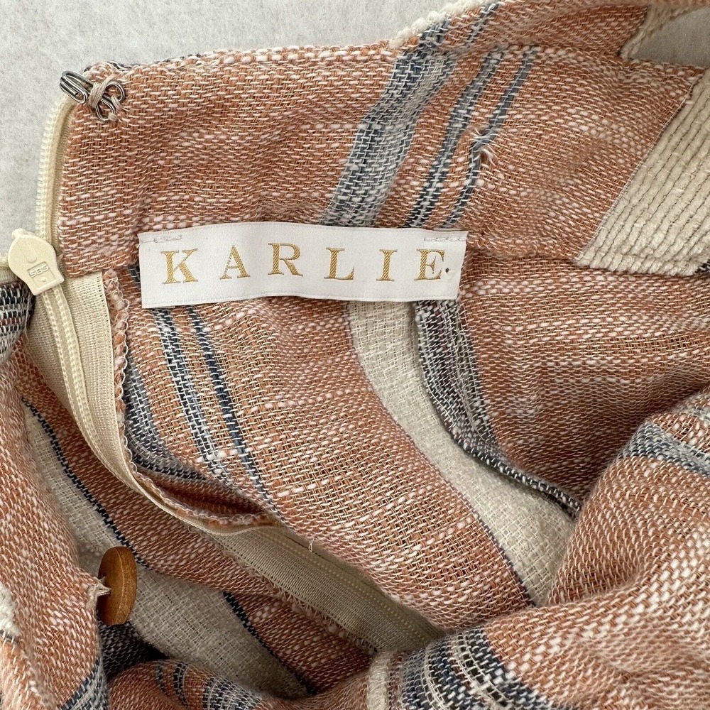 Karlie Small Striped Halter Jumpsuit Terracotta Linen Blend Wide Leg Summer TIme - Picture 6 of 9